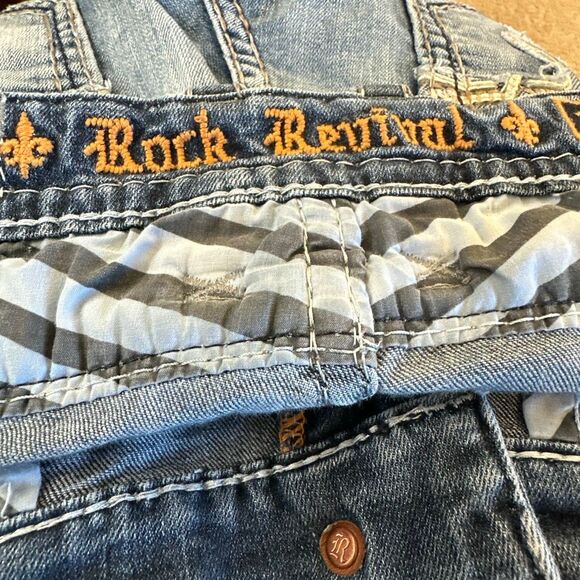 Rock Revival Jeans Mens 34 Blue Rogue Boot Embellished Denim Stretch - Picture 12 of 15